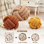 Uvvyui Knot Pillow Ball, Soft Home Decorative Pillows, Round Throw Pillow, Handmade Knotted Plush Pillow, Round Boucle Pillow Cushion (14 Inches Caramel)