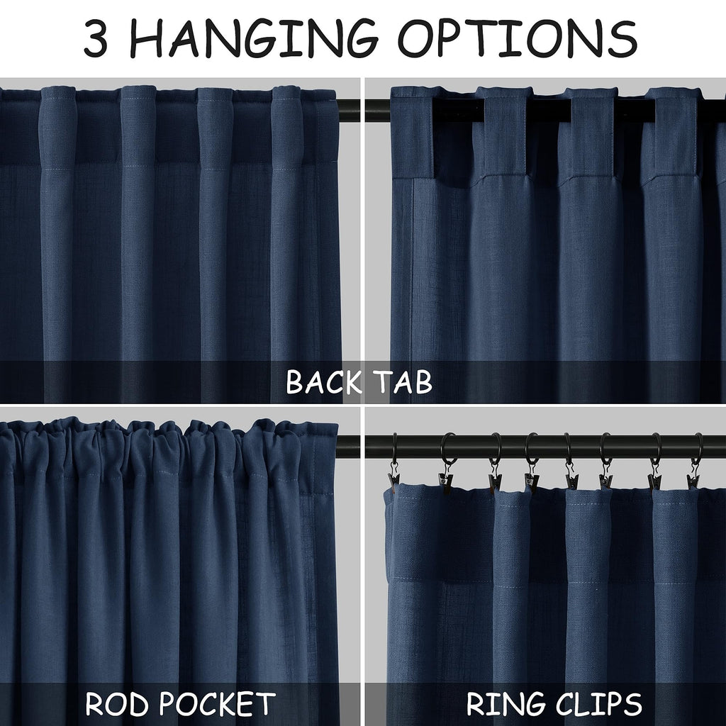 Denim Blue Linen Curtains 84 Inch Length 2 Panels Set for Living Room Rod Pocket Back Tab Light Filtering Window Drapes for Bedroom Dining Room Protect Privacy Country Farmhouse Decor 52x84