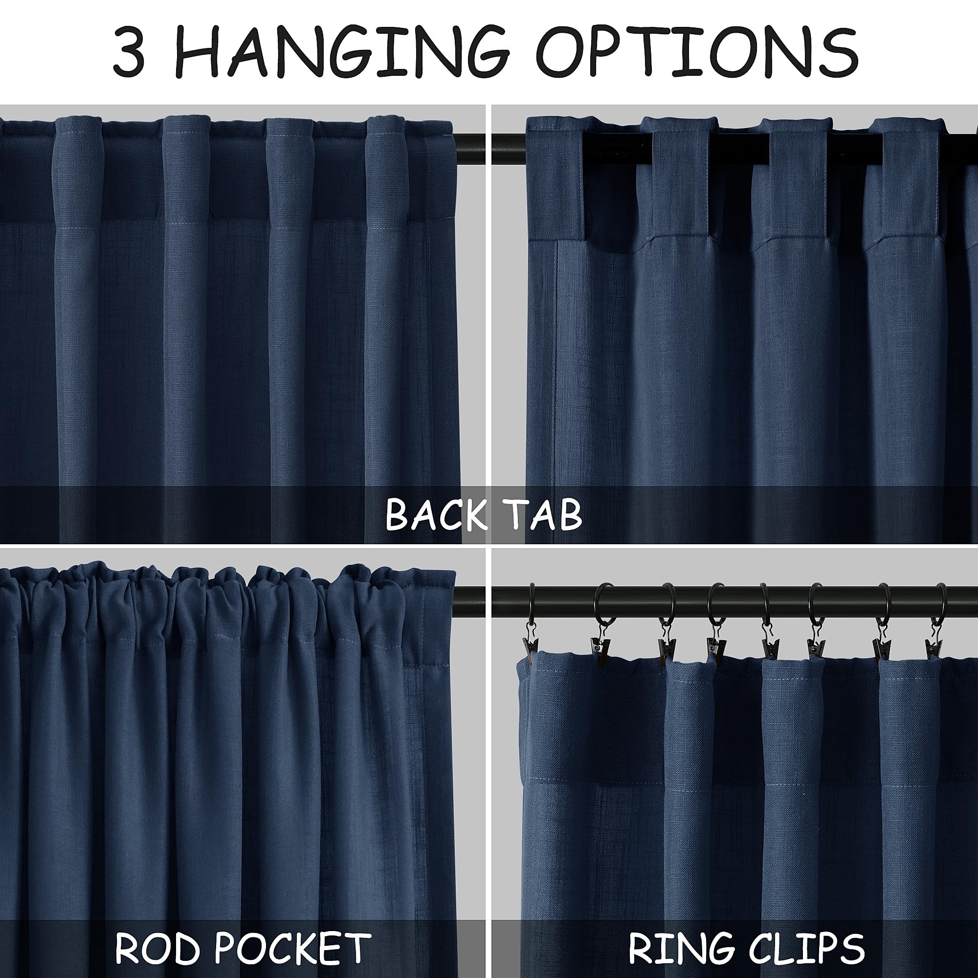 Denim Blue Linen Curtains 108 Inches Long for Living Room 2 Panels Set Extra Long Back Tab Curtain Semi Sheer Light Filtering Denim Blue Drapes Floor to Ceiling Curtains for Large Windows 52x108