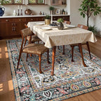 Washable Area Rug 3' x 5 ' Vintage Traditional Persian Mat - Foldable Distressed Non-Slip Machine Washable Carpet for Living Room Bedroom Kitchen Home Decor - Slate and Multicolor