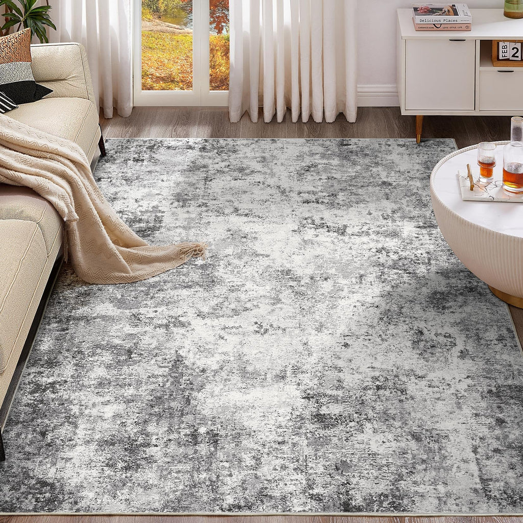 UERMEI 10x12 Area Rug Living Room Rugs - Washable Neutral Modern Abstract Soft Thin Large Rug Indoor Floor No Slip Rug Carpet for Bedroom Under Dining Table Home Office Decor - Grey