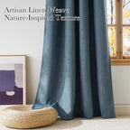 NICETOWN Mist Blue Faux Linen Room Darkening Rod Pocket Curtains 63 inch Length, W42 x L63, Light Blocking Thermal Insulated Noise Reducing Drapes for Bedroom Living Room Farmhouse Decor, 2 Panels