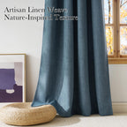 NICETOWN Short Faux Linen Mist Blue Blackout Curtains 63 inches Long for Kitchen - Privacy Panels for Living Room Bedroom, Modern Farmhouse Style Easy Care Grommet Top, 2 Panels, W42 by L63