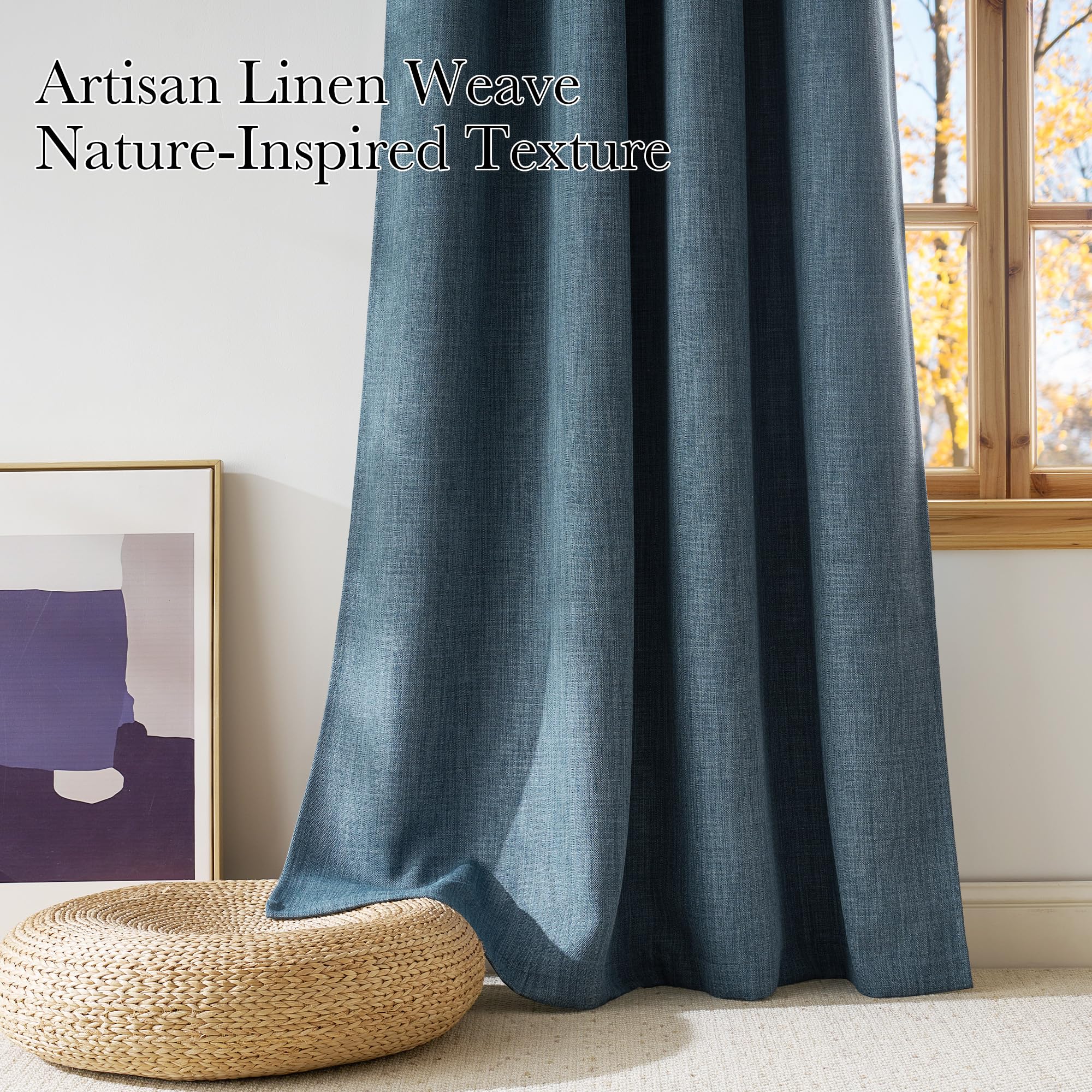 NICETOWN Short Faux Linen Mist Blue Blackout Curtains 63 inches Long for Kitchen - Privacy Panels for Living Room Bedroom, Modern Farmhouse Style Easy Care Grommet Top, 2 Panels, W42 by L63