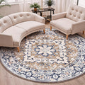 Lofus 6ft Round Area Rugs for Living Room, Vintage Boho Carpet Floral Brown