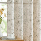jinchan Floral Linen Curtains for Living Room 84 Inch Length Green Flower Curtain Rod Pocket Back Tab Farmhouse Curtains with Printed Floral Bedroom Window Curtain Set, 2 Panels Green