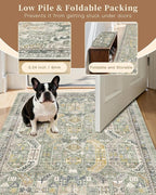 Madane Runner Rug 2x8, Washable Hallway Runner Rugs, Non-Slip Low-Pile Soft Kitchen Rug Runner Laundry Room Rug, Vintage Throw Entry Foyer Mat for Entrance Living Room (Green/Gold, 2 x 8)