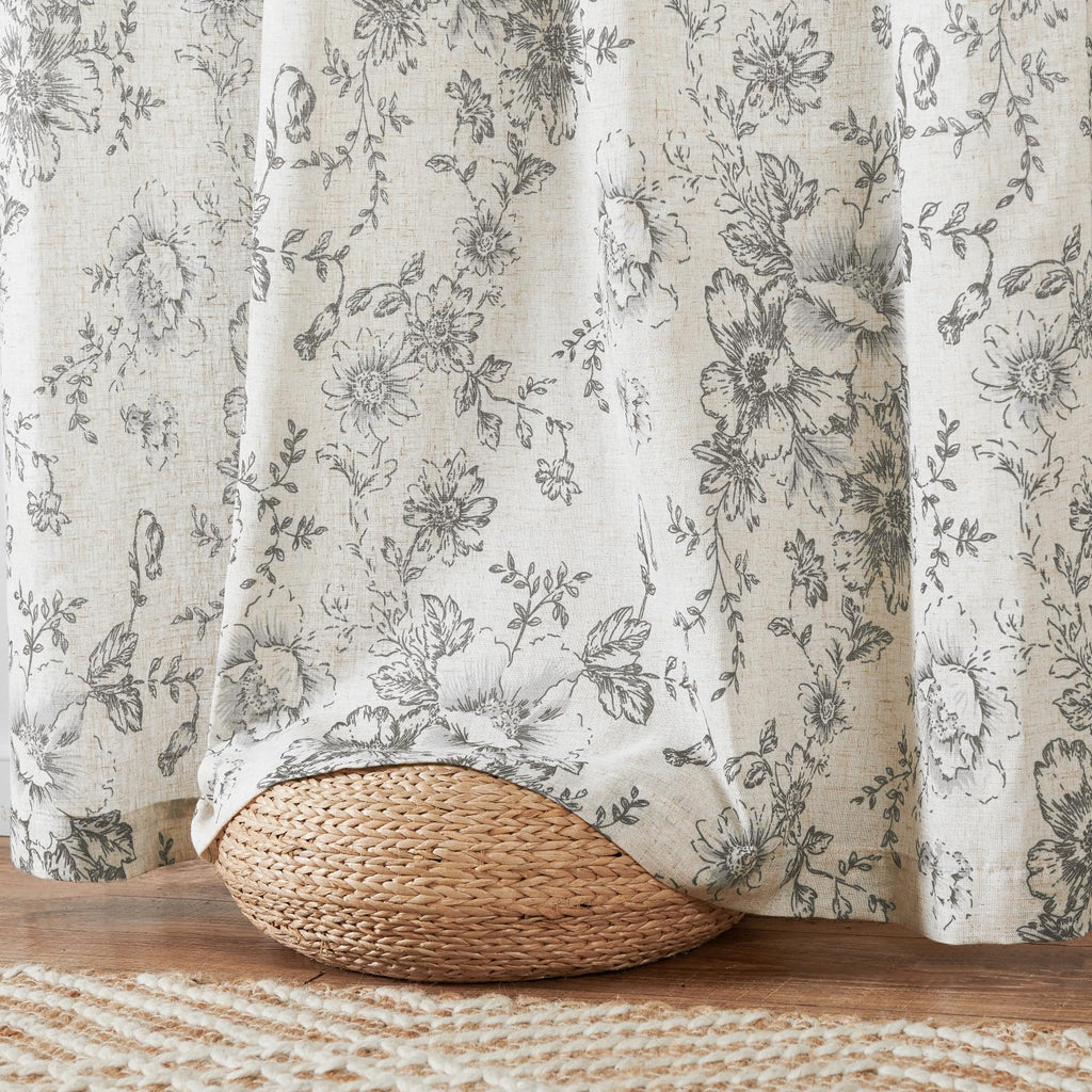 jinchan Vintage Floral Linen Curtains 54 Long for Living Room 2 Panels