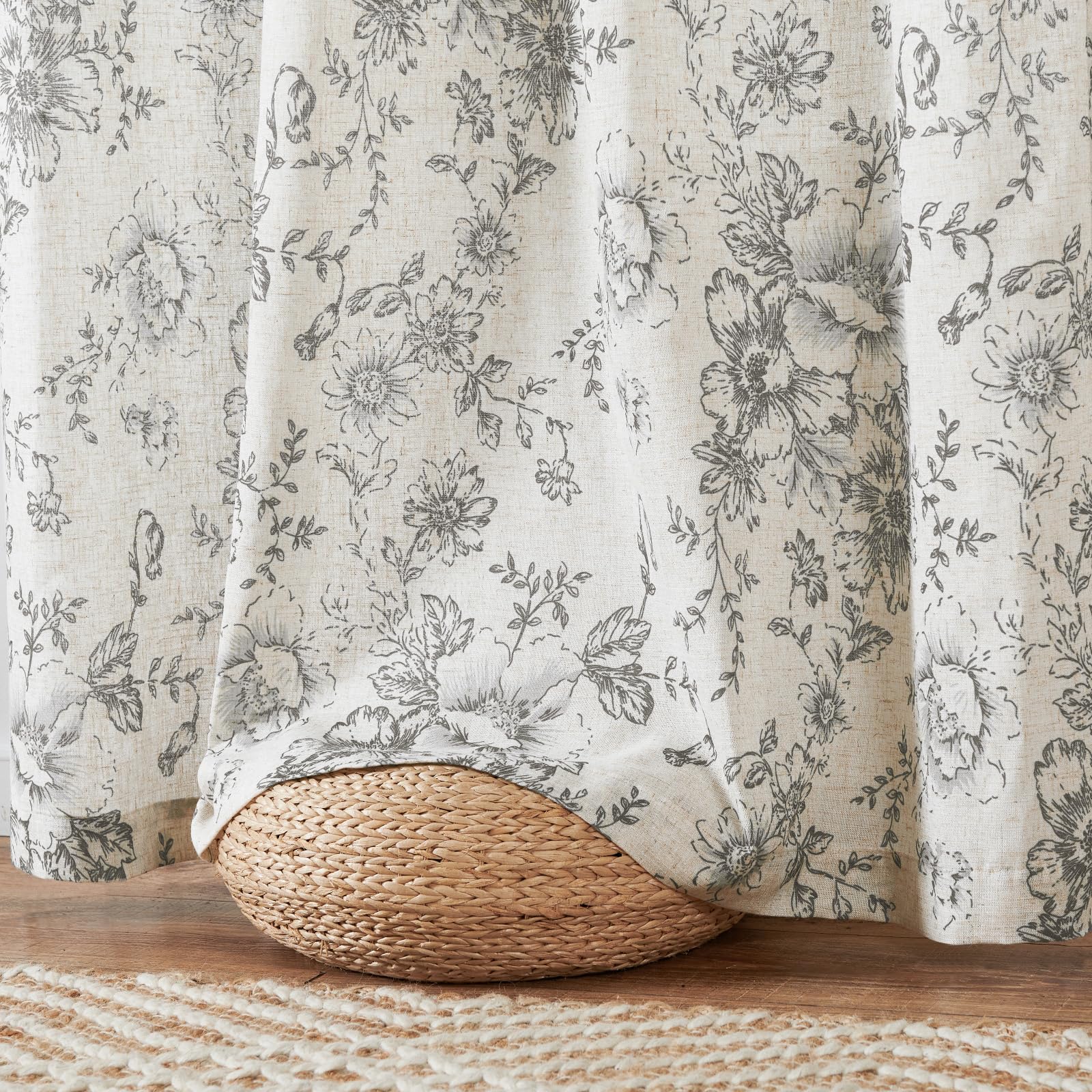 jinchan Vintage Floral Linen Curtains 54 Long for Living Room 2 Panels