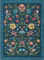GarveeHome Washable Rug 8x10 Area Rugs for Living Room, Floral Rug for Bedroom, Soft Vintage Non Slip Throw Rugs with Rubber Back, Low Pile Stain Resistant Boho Floral Carpet for Dining Room, Blue