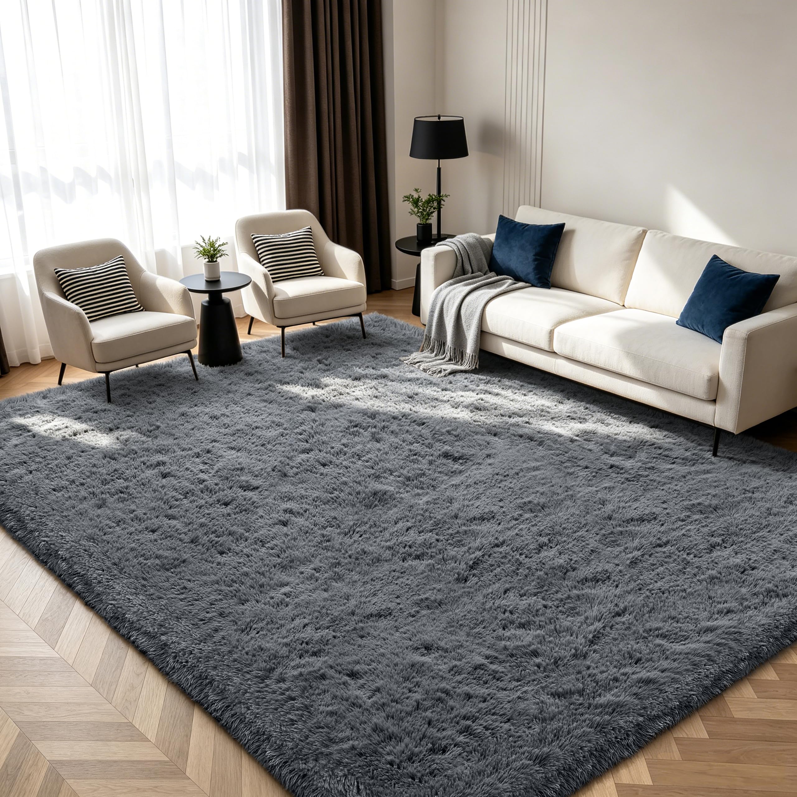 Shag Area Rugs for Bedroom Living Room,5X8 Ultra Soft Fluffy Area Rugs for Dorm,Indoor Carpet Plush Rugs for Home Decor,Dark Grey