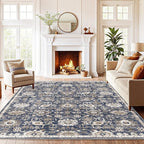 AMADA HOMEFURNISHING 9x12 Washable Area Rug, Low-Profile Large Area Rug with Non-Slip Backing & Durable Edge Binding, Vintage Large Rugs for Living Room, Bedroom & Dining Room