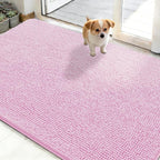 OLANLY Dog Door Mat for Muddy Paws 50x30, Absorbs Moisture and Dirt, Absorbent Non-Slip Washable Doormat, Quick Dry Chenille Mud Mat for Dogs, Entry Indoor Entryway Carpet for Inside Floor, Pink
