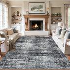 Area Rugs Living Room Rug - 5x7 Washable Modern Abstract Soft Neutral Non-Slip Carpet Large Indoor Floor Thin Carpets for Bedroom Dining Room Farmhouse Nursery Home Office Dark Black