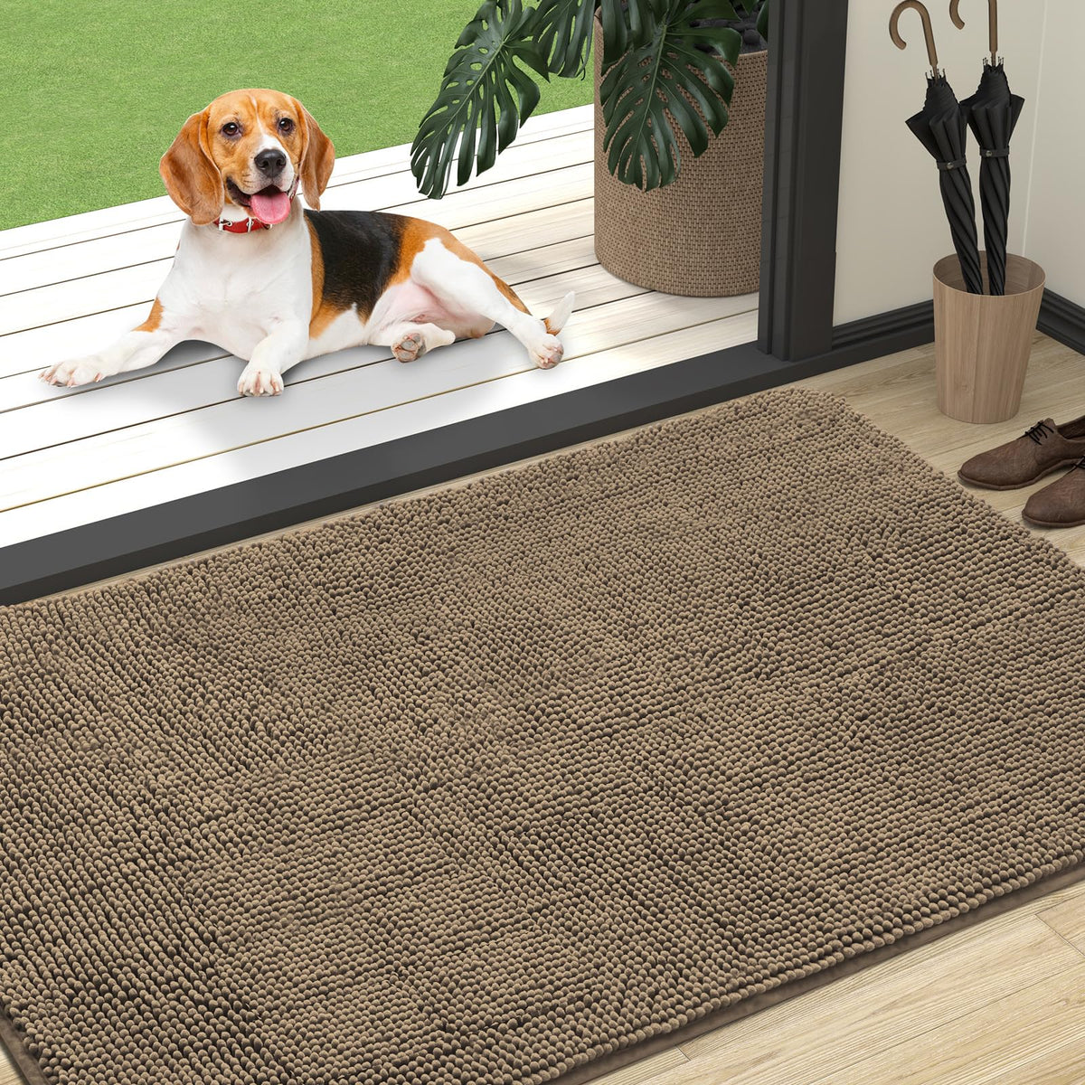 OLANLY Dog Door Mat for Muddy Paws 47x32, Super Absorbent Chenille Mud Mat