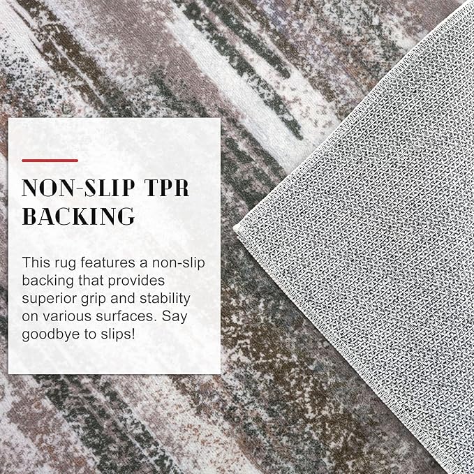Lansny Modern Abstract Runner Rug 2x10, Dark Light Brown White Washable Long Kitchen Runner Non-Slip Soft Hallway Rug Runner Thin Print Faux Wool Carpet for Entryway Bedroom Laundry Room Indoor