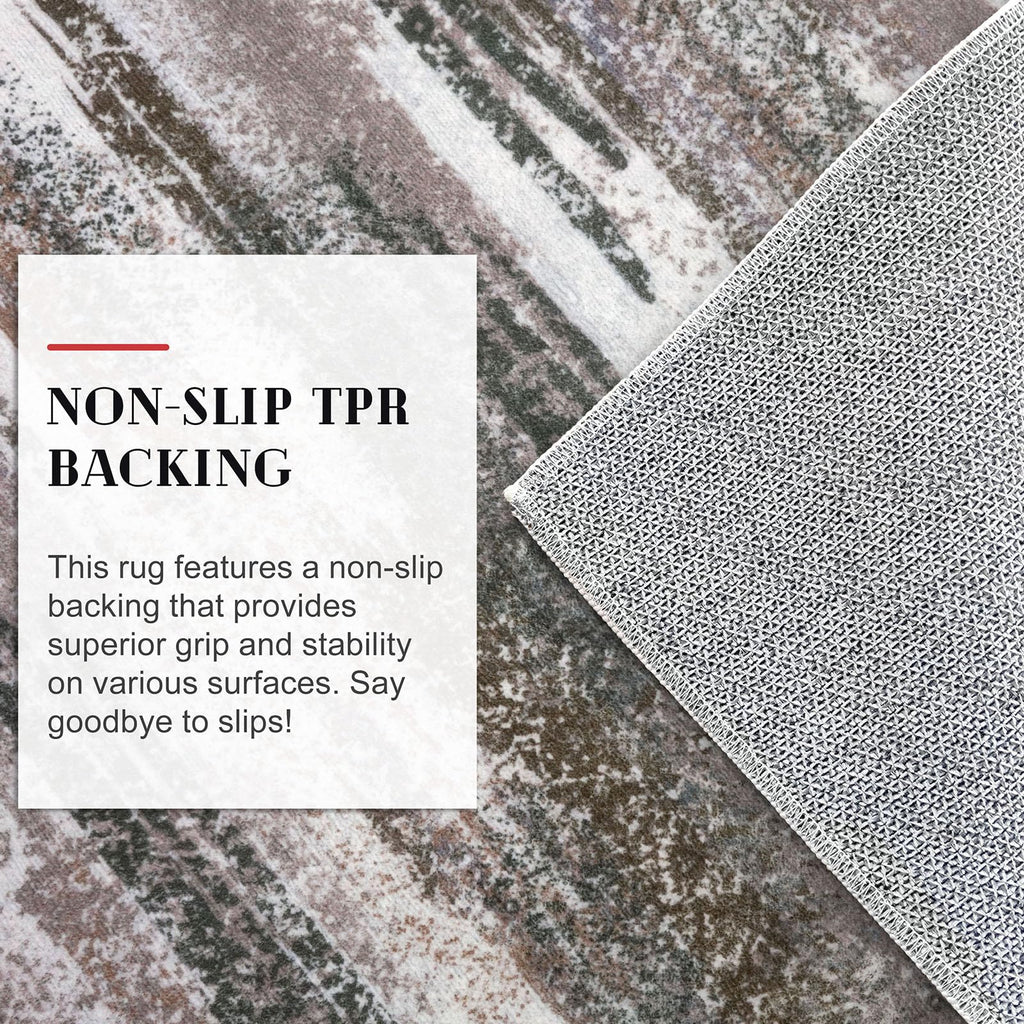 Lansny Modern Abstract 6x9 Machine Washable Living Room Rug Non-Slip Soft Bedroom Area Rug Dark Light Brown White Ultra Thin Print Faux Wool Floor Carpet Throw Rugs for Dining Room Indoor Office