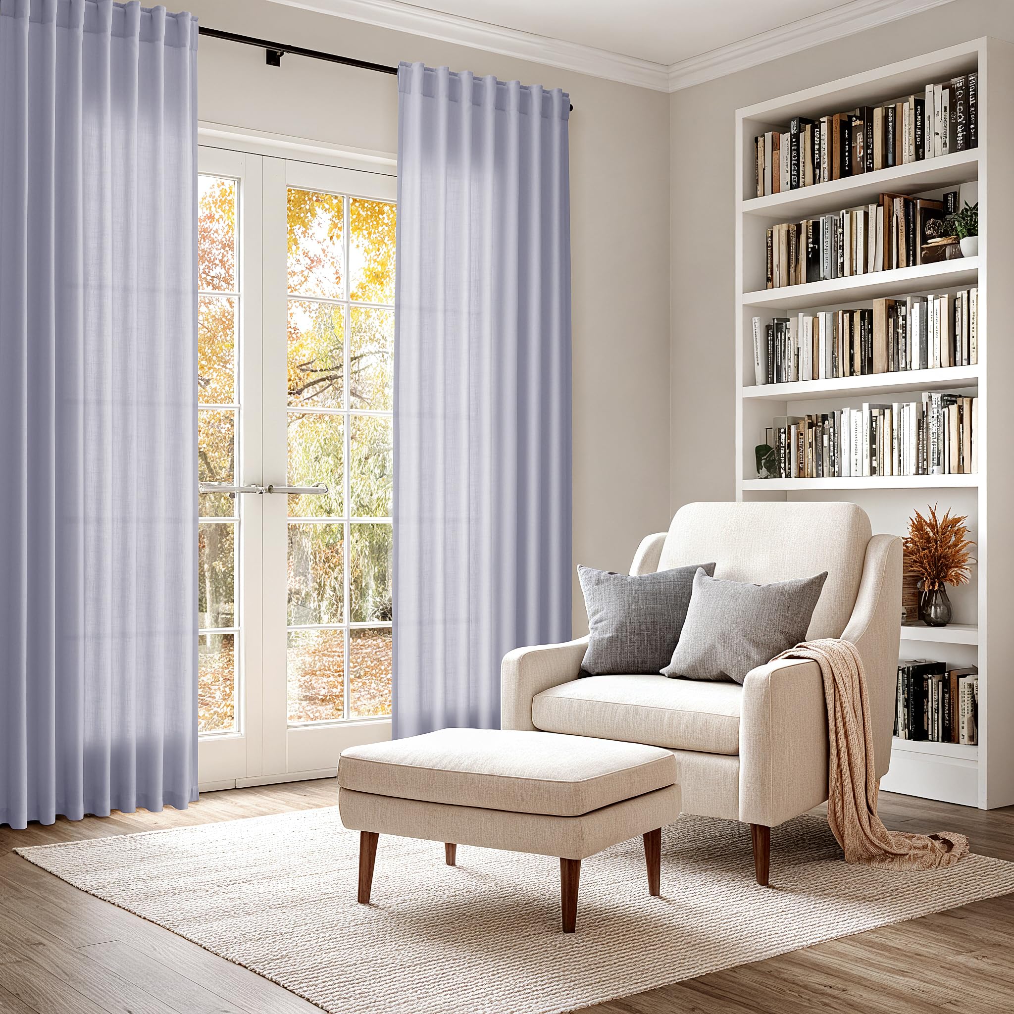 Nanspring Lavender Purple Linen Curtains 90 Inches Long for Living Room Boho Decor Light Filtering Semi Sheer Curtain Back Tab and Rod Pocket Modern Luxury Drapes for Bedroom Office 52x90, 2 Panels