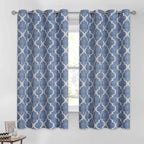 Beauoop 100% Blackout Curtains 63 Inches Long 2 Panels for Bedroom Living Room Blue Moroccan Geo Room Darkening Thermal Insulated Soundproof Grommet Top Window Treatments Drapes, 50x63 Set of 2
