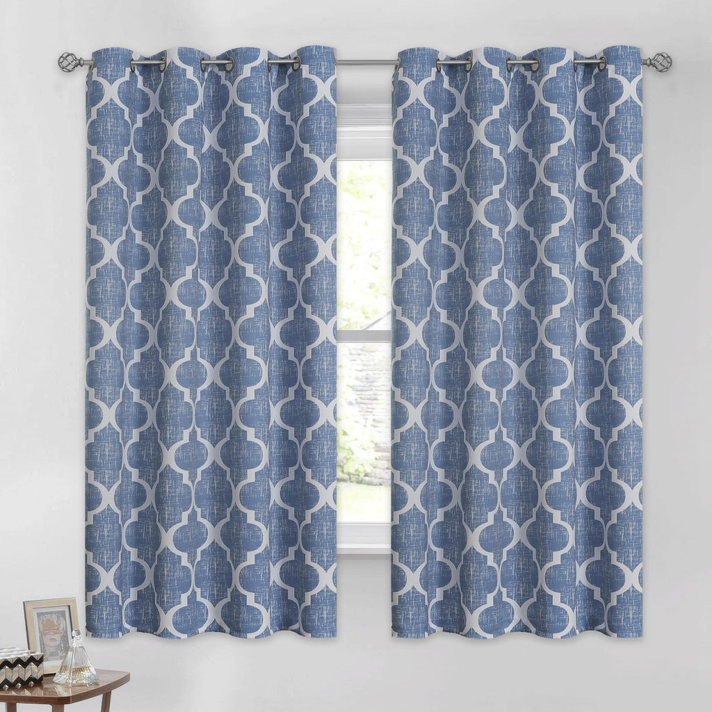 Beauoop Moroccan 100% Blackout Curtains Bedroom Blue 50x63 2 Panels