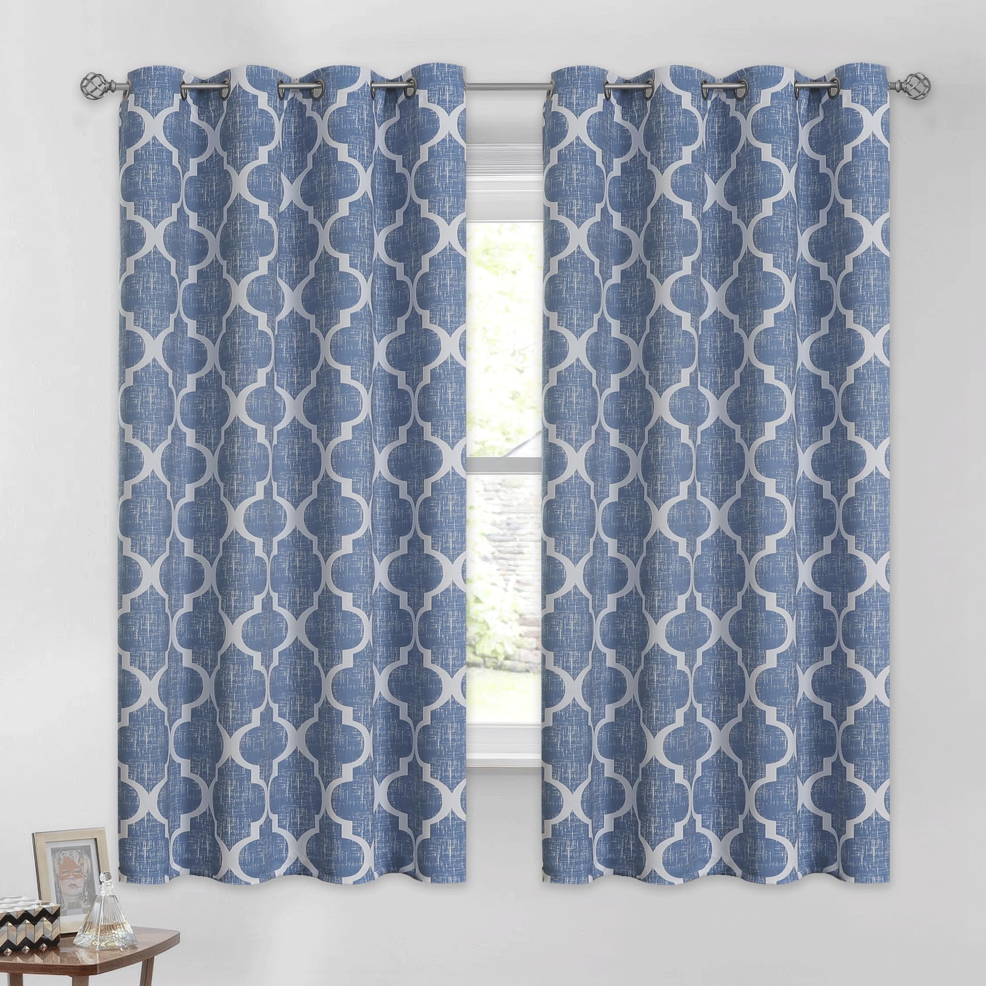 Beauoop Moroccan 100% Blackout Curtains Bedroom Blue 50x63 2 Panels