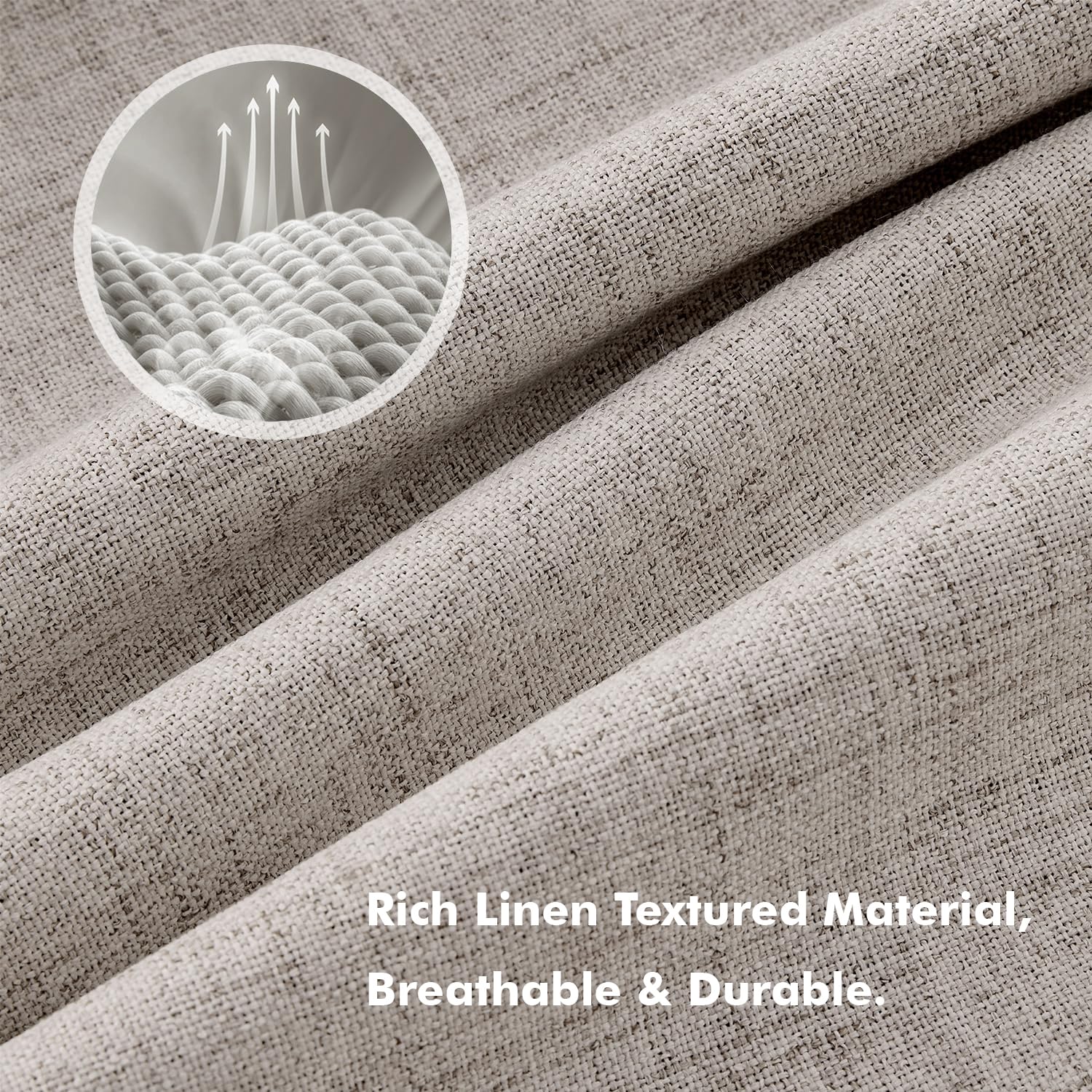 MIULEE 100% Blackout Linen Curtains for Bedroom 42 x 84 Inch Greige 2 Panel
