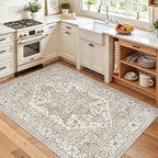 Madane Area Rug 4x6 Washable Rugs Vintage for Living Room, Beige/Brown