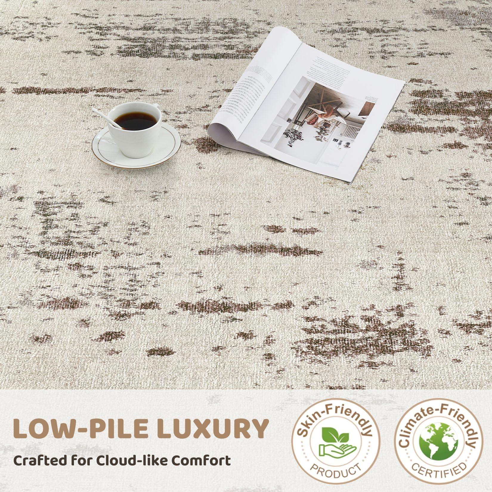 UERMEI 5x7 Area Rug Living Room Rugs - Washable Neutral Modern Abstract Soft Thin Rug Indoor Floor No Slip Rug Carpet for Bedroom Under Dining Table Home Office Decor - Brown/Grey/Beige