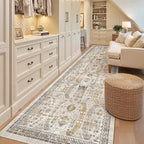 Madane Hallway Rug 3x10, Kitchen Rugs Washable Entryway Rug Vintage Kitchen Runners Non Slip Indoor Area Rug Farmhouse Carpet Runner for Bathroom Living Room Bedroom, Brown/Gold