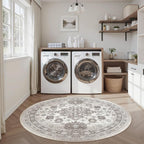 zesthome Washable Round Area Rugs - Non-Slip 6ft Round Rugs, Ultra-Thin Large Circle Rugs for Living Room, Soft Low Pile Rug for Bedroom, Kitchen, Nursery - Vintage Round Rug(Brown/Beige,6'x6')