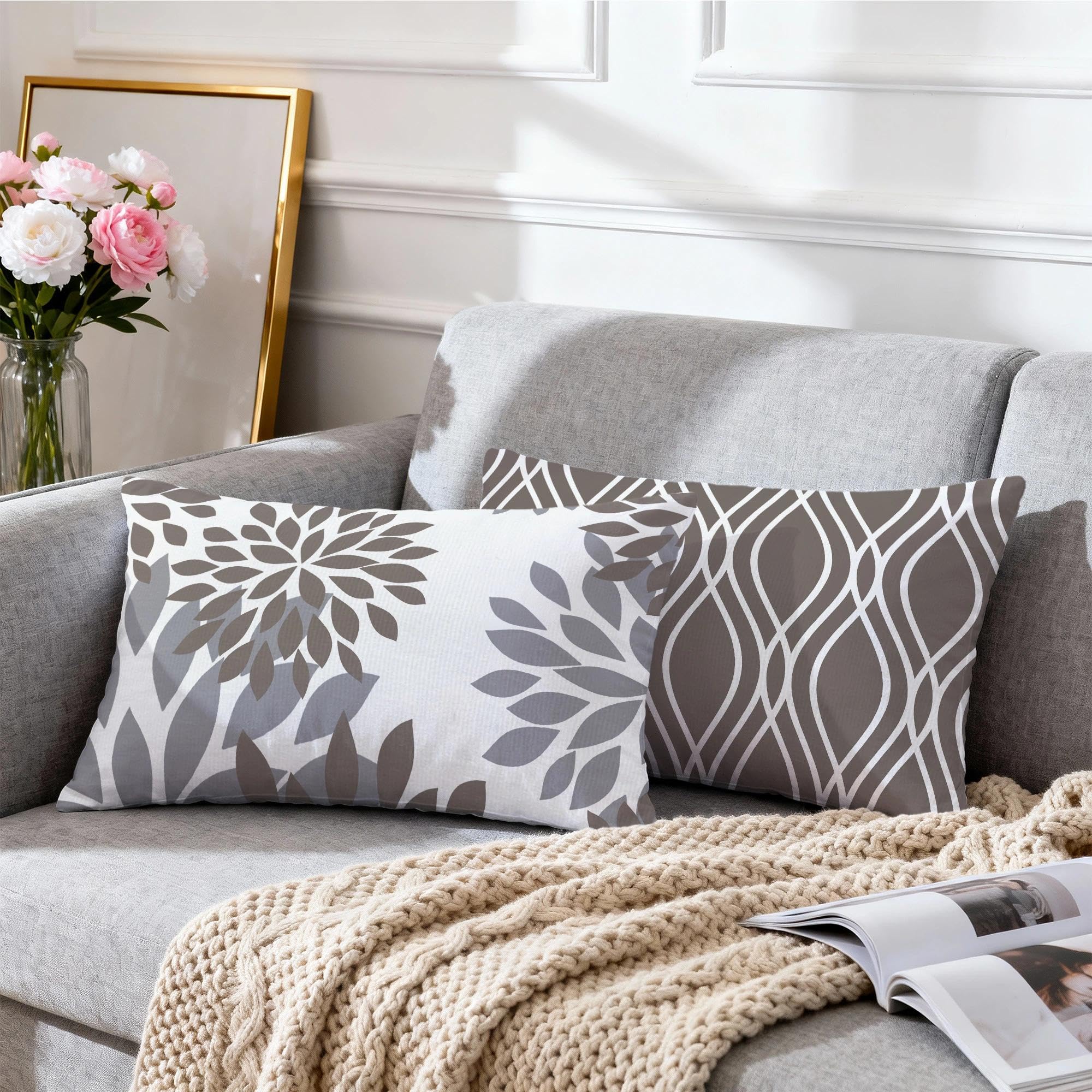 Hexagram Geometric Gray Pillow Covers 12x20, Decorative Pillow Covers