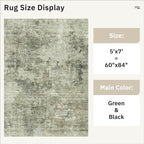 Soalmost Abstract Rug 5x7 Machine Washable Area Indoor Green Black Low Pile Non-Slip Foldable Thin Accent Rugs for Bedroom Living Room Dining Room