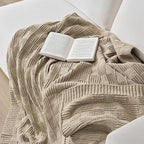 EVERGRACEHOME Modern Checkered Chenille Throw Blanket, Soft Cozy Plaid Knitted Blanket for Sofa & Couch, Decorative Knit Throw for Bed and Living Room, Sand Dune, 60" x 80"