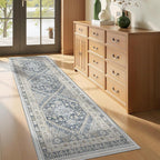 Kitchen Runner Rug Non Slip Washable 2.5x8, Soft Low Pile Entryway Rug Runners for Hallways,Carpet Runner for Living Room,Kitchen, Laundry, Bathroom(Blue/Beige,2.5'x8')