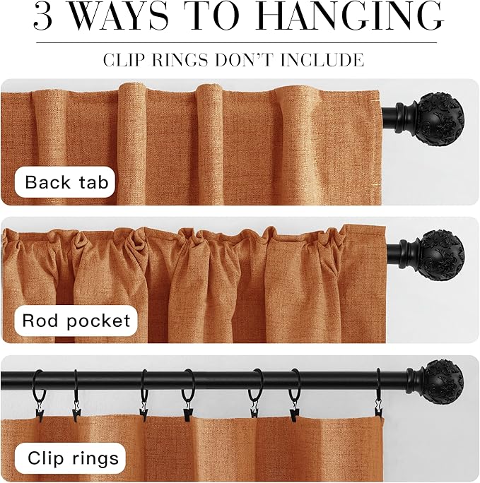 RYB HOME Burnt Orange Total Blackout Curtains Linen Texture, Rustic Fall Curtains for Bedroom/LivingRoom/Office, Thermal Insulated Boho Farmhouse HomeDecor, Luxury Privacy Drapes, W52xL90, 2 Panels