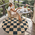 Lahome Colette Checkered 4 ft Easy Jute Round Rug, Washable Small Rugs for Entryway Patio, Farmhouse Non Slip Non Shedding Indoor Outdoor Circle Carpet for Kitchen Porch