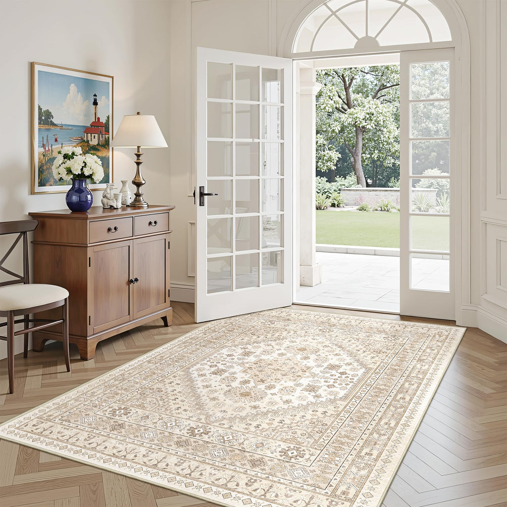 Restydon 3x5 Washable Area Rug for Entryway Non Slip Rugs, Cream/Beige