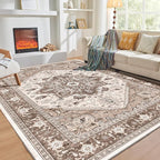 OPPODREAM Soft 6x9 Area Rugs, Washable Rug 6x9 with Non Slip Backing, Faux Cashmere Low-Pile 6 x 9 Carpet, Brown