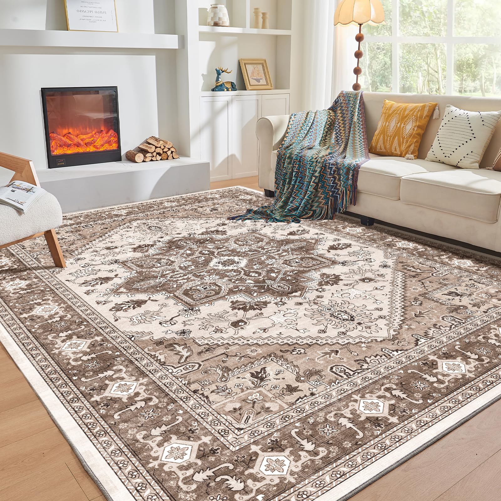 OPPODREAM Soft Area Rugs 4x6, Persian-Inspired Washable Rug, Khaki