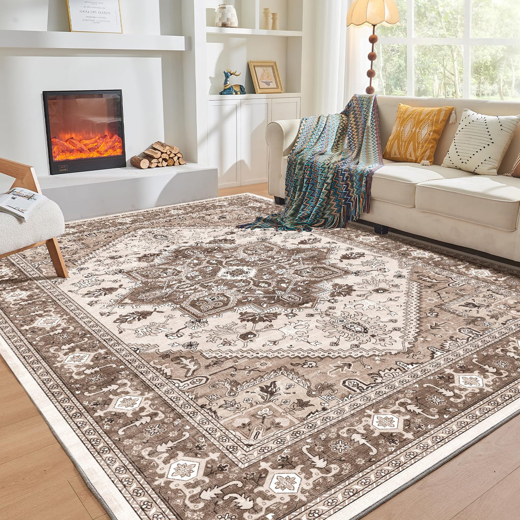 OPPODREAM Soft Area Rugs 8x10, Persian-Inspired Washable Rug, Khaki