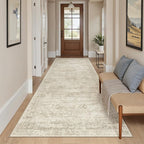 Soalmost Hallway Runner Rug 4x8 Wide: Washable Thin Runners for Hallways Entry, Non Slip Soft Vintage Kitchen Area Rugs for Living Room Bedroom Dining Room Foyer (Beige, 4x8)