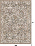 Washable 10x14 Living Room Rug - Moss Green Large Area Rug for Dining Room Under Table, Low Pile Non-Slip Floor Carpet for Bedroom Under Bed - Neutral Taupe Design & Stain Resistance