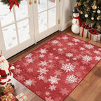 2x3 Christmas Doormat for Entryway, Washable Christmas Rugs Bathroom，Snowflake Front Porch Runner Rug，Non-Slip Red and White Christmas Decor Indoor(2'x3', Red/White)