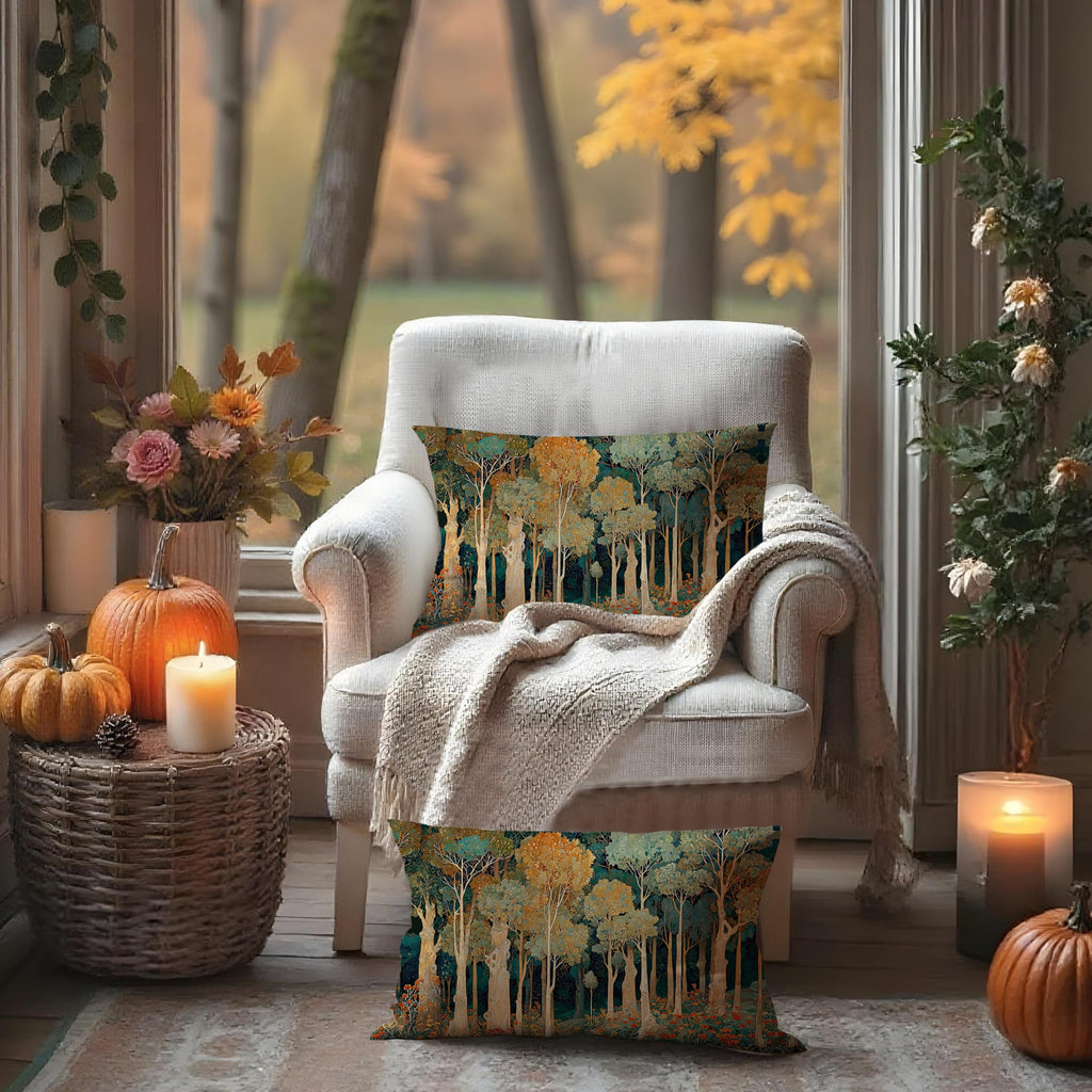 BUJSP Rustic William Morris Inspired Forest Green Pillow Covers 12x20 Set of 2,Vintage Botanical Nature Landscape Decorative Throw Pillow Covers for Home Bedroom Living Room