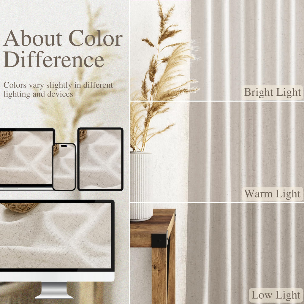 Nanspring Pearl White Linen Curtains 63 Inch Length for Living Room Luxury Light Filtering Semi Sheer Curtain Back Tab Coastal Decor Neutral Elegant Gray Drapes for Bedroom Office 52x63, 2 Panels