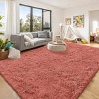 OLANLY 8x10 Machine Washable Large Area Rugs for Living Room, Bedroom, Soft Fluffy Shaggy Bedside Rug, Indoor Floor Carpet for Kids Girls and Boys, Dorms, Nursery, Home Decor Aesthetic, Rust Red