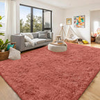 OLANLY 8x10 Machine Washable Large Area Rugs for Living Room, Bedroom, Soft Fluffy Shaggy Bedside Rug, Indoor Floor Carpet for Kids Girls and Boys, Dorms, Nursery, Home Decor Aesthetic, Rust Red