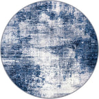 IOHOUZE Round Area Rug 5 Ft Circle Entryway Rugs Round Washable Door Mat Indoor Entrance, Non Slip Circle Front Door Rug, Printed Abstract Faux Wool Floor Carpet for Foyer Porch Sink, Navy/Grey
