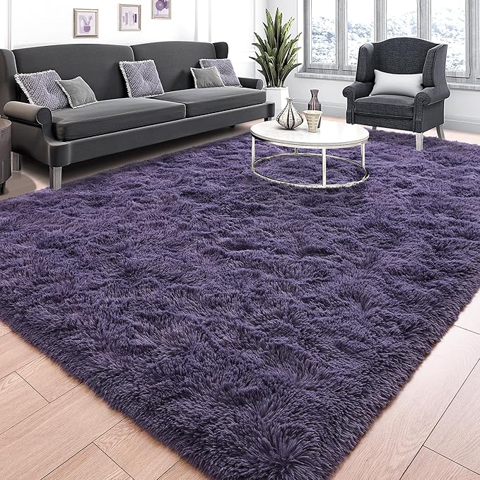 Tepook 4x6 Area Rugs for Living Room, Soft Fluffy Shag Gray Purple Rug for Bedroom Nursery, Modern Shaggy Plush Upgraded Non-Slip Carpet for Girls Boys Kids Room Dorm Home Decor