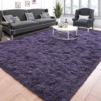 Tepook Super Soft Fluffy Rug for Bedroom, Modern Shaggy Fuzzy Kids Rugs for Living Room, Plush Indoor Nursery Home Decor Dorm Carpet with Non-Slip Bottom, Gray Purple, 5 X 8 Feet